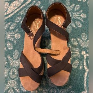 Toms Strappy Wedge Sandals with Black Straps